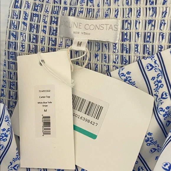 CAROLINE CONSTAS Carter Off The Shoulder Printed Cotton Blend Poplin Top Medium - Picture 11 of 11